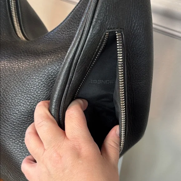 BORBONESE Black Italian Leather Hobo Bag with signature knot strap - Picture 5 of 16